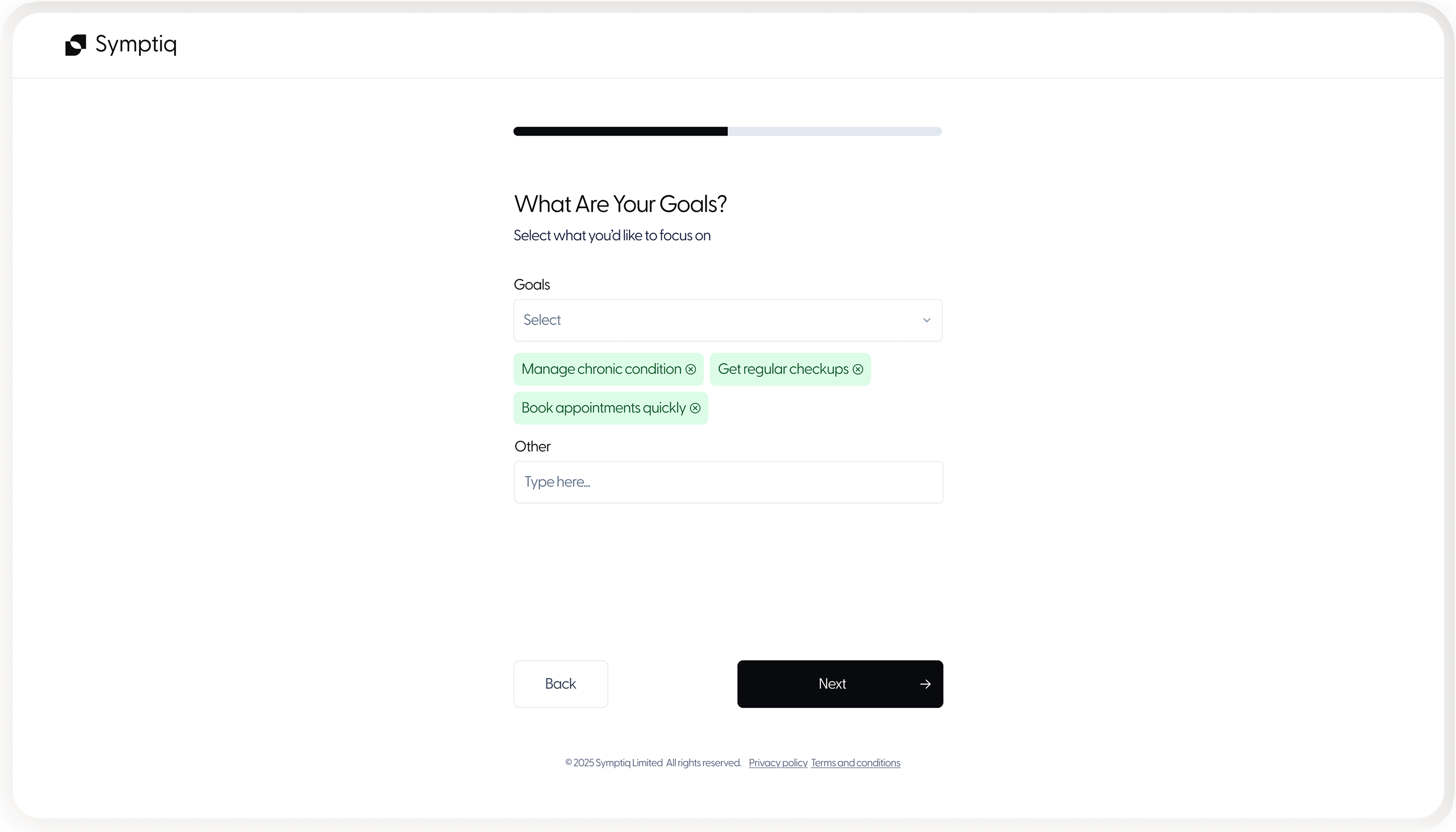Patient onboarding — What Are Your Goals?