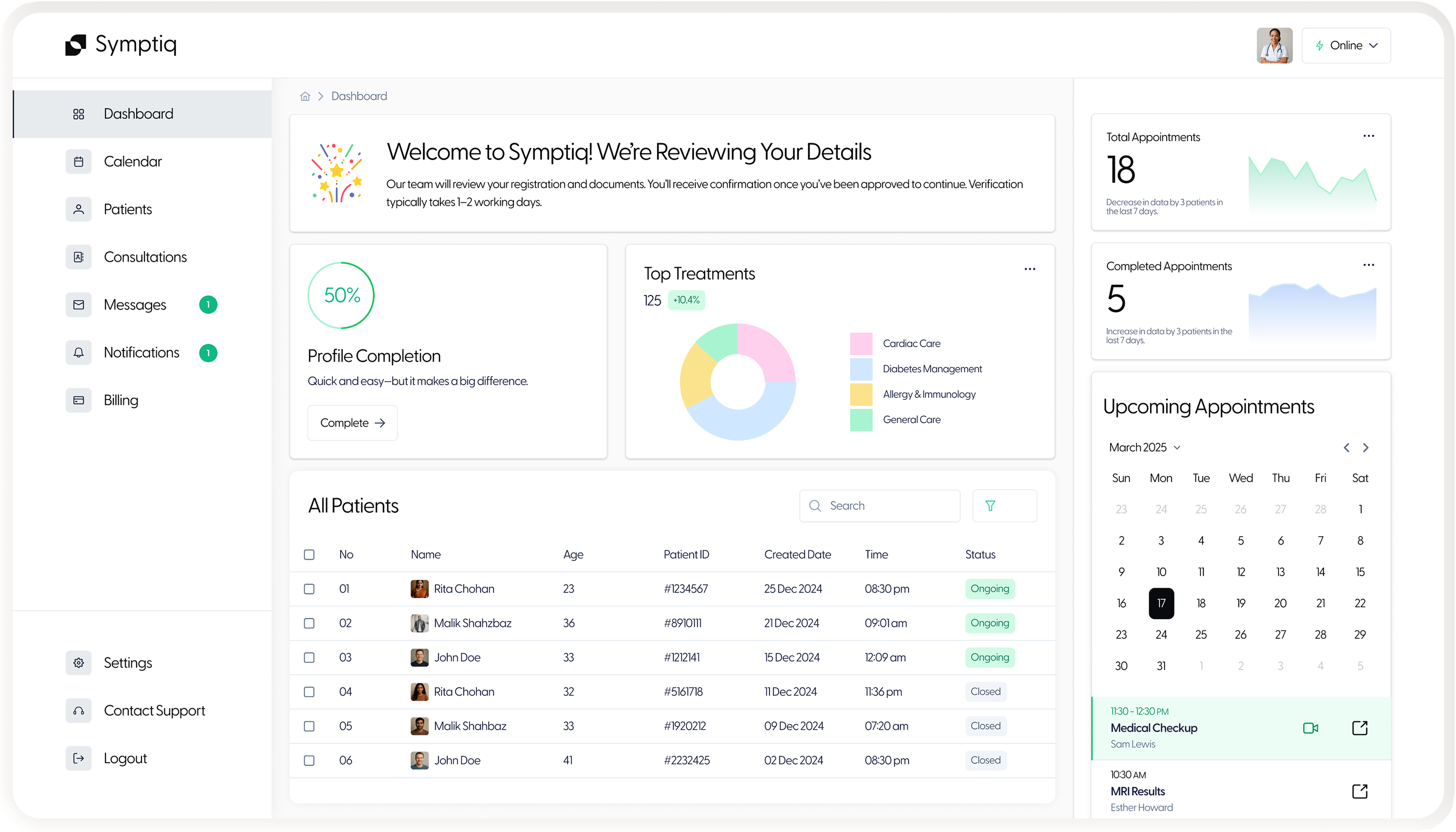 Provider dashboard